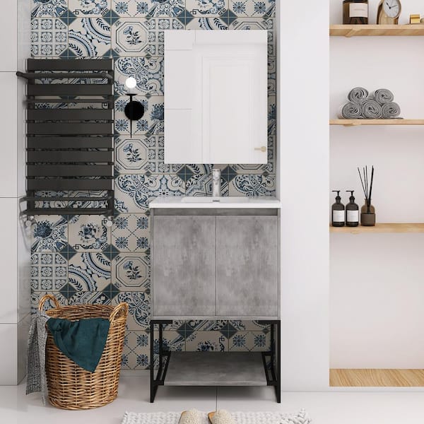 Staykiwi 24 in. W. x 19 in. D x 34 in. H Freestanding Bath Vanity in Concrete Gray with White Cultured Mable Top