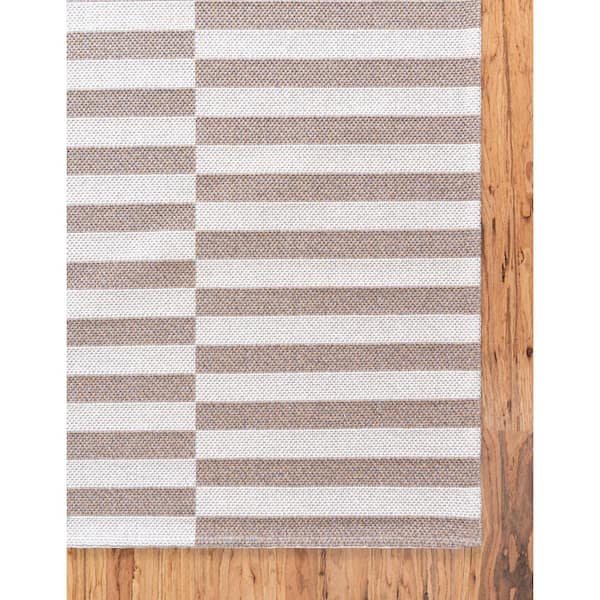 2' 2 x 3' 0 Rectangular Taupe/Ivory Modern Area Rug Unique Loom Decatur Collection Striped Geometric 