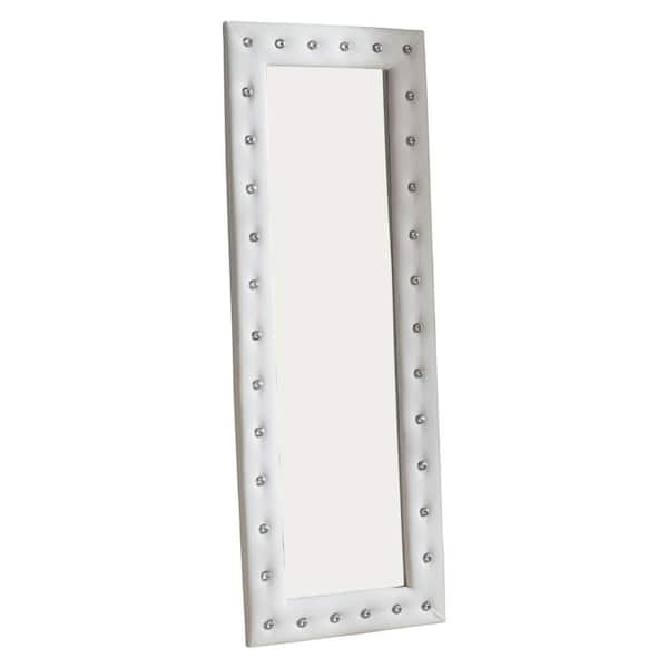 Kings Brand Furniture Oversized White Faux Leather Art Deco Classic Glam Mirror (63 in. H X 22 in. W)