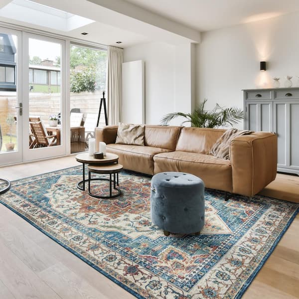 Soha Blue 6 ft. x 9 ft. Crystal Print Polyester Digital Printed Area Rug