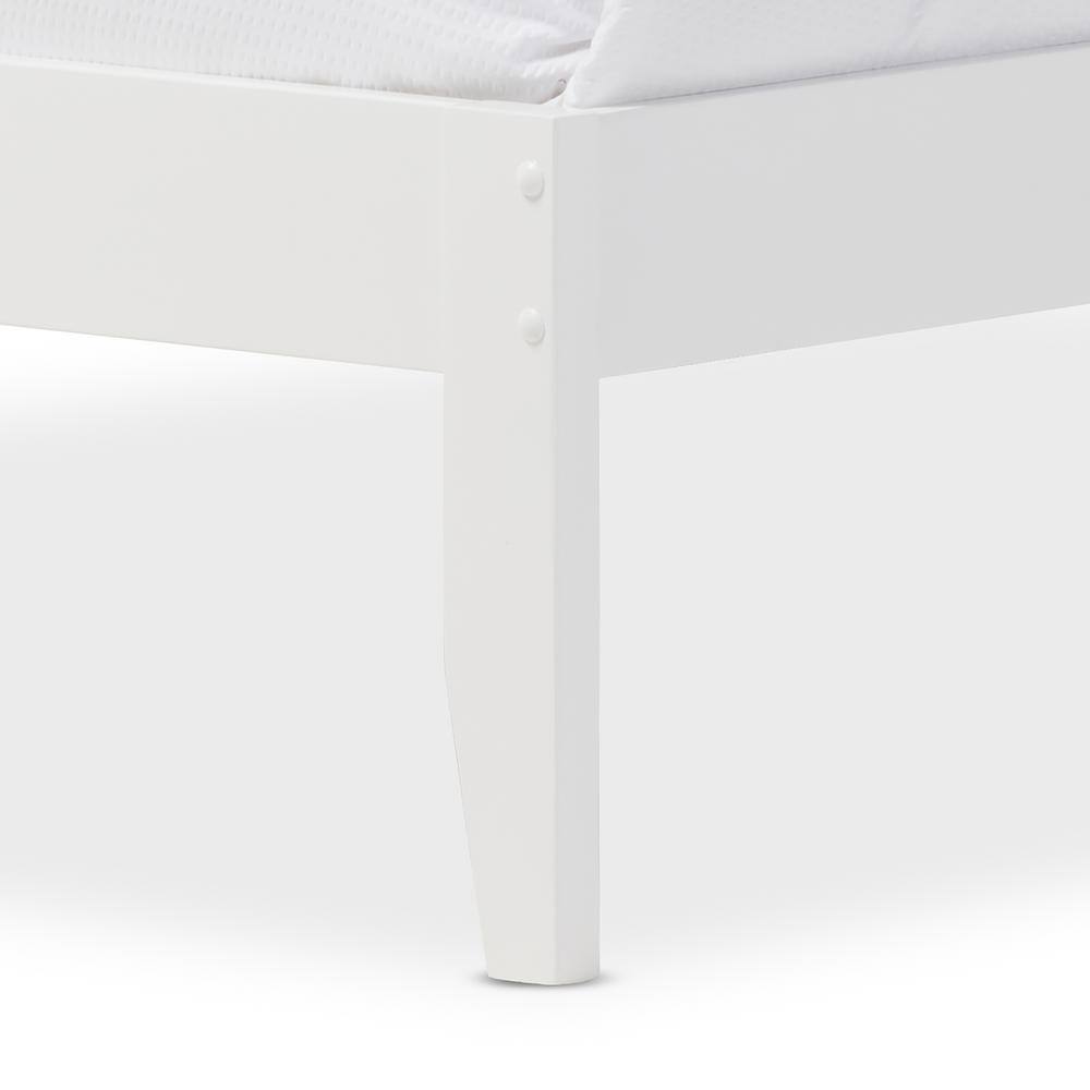 Celine Geometric White Solid Rubberwood Queen Platform Bed with Airy Headboard