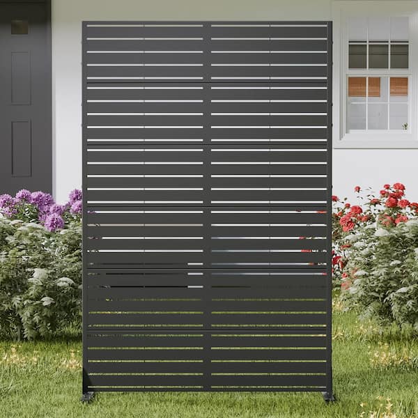 72 in. x 47 in. Outdoor Metal Privacy Screen Garden Fence in Louver Pattern in Black