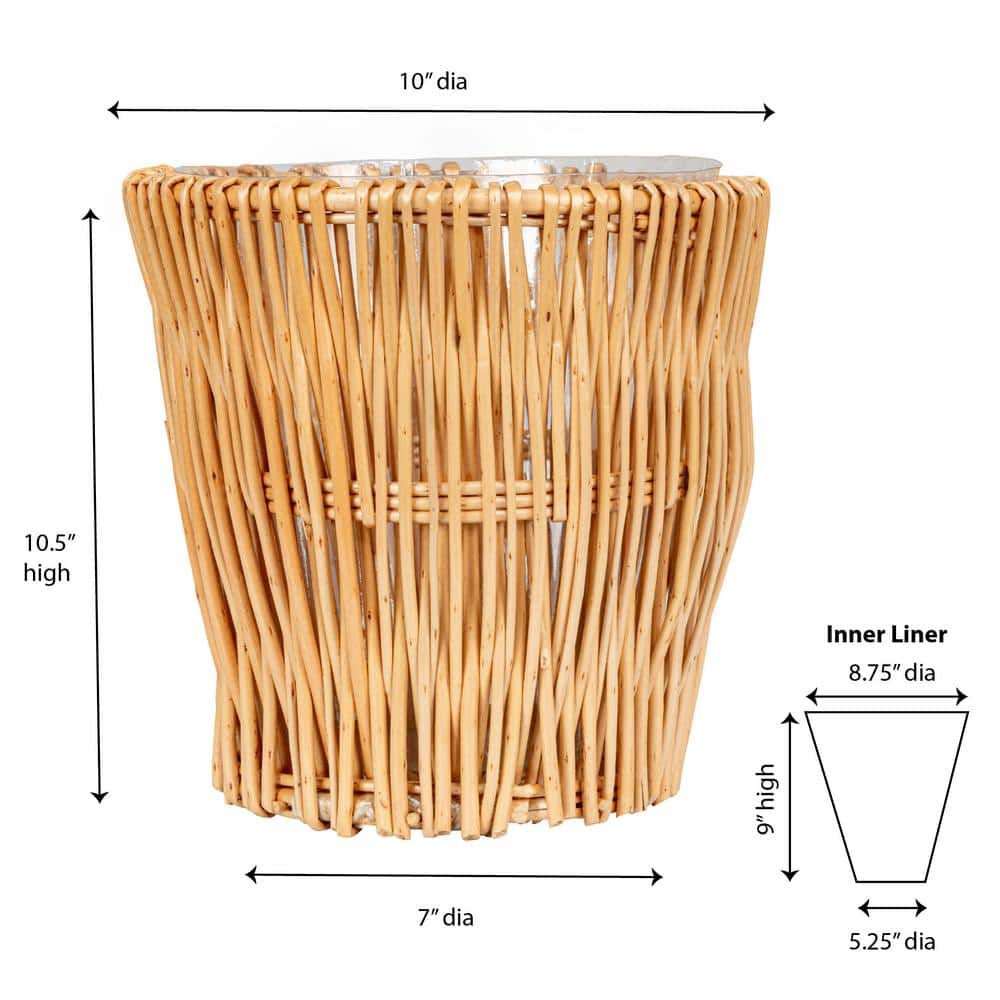Natural Handwoven Willow Waste Basket with Removable Liner