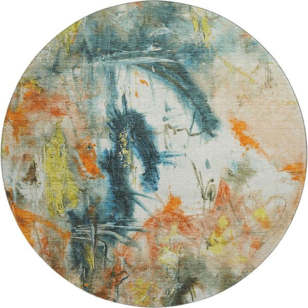 Mayfield Premium Machine Washable Abstract AMF2202 Sage 8 ft. x 8 ft. Round Rug