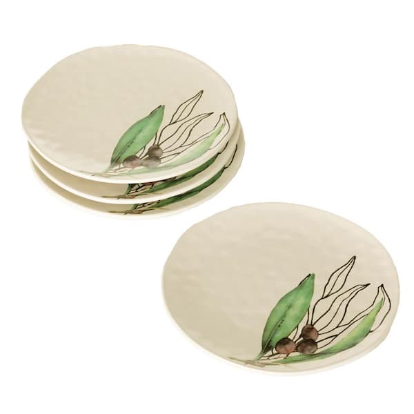 SULLIVANS 8.75 in. Ceramic Ivory Olive Snack Plate Set of 4