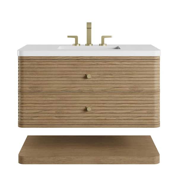 Allamari 36.0 in. Single Bath Vanity in Dune Mist with White Zeus Silestone Low Silica Surface Top
