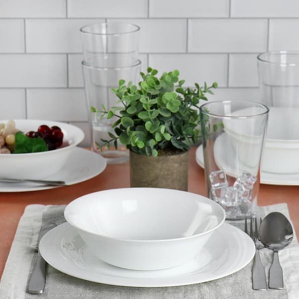 Gibson Bee and Willow 12 Piece Stoneware Dinnerware Set in White