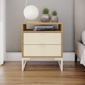 Meridian 2-Drawer Nightstand with Niche in Light Brown / Creme 24.4 in. H x 21.25 in. W x 17.7 in. D
