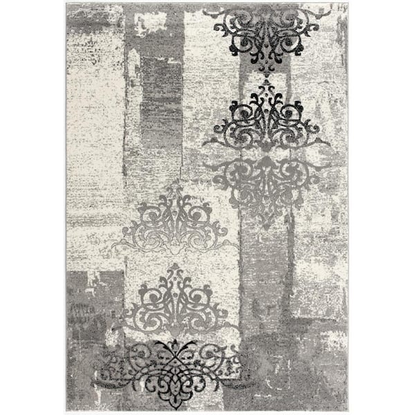 Rug Branch Montage Grey 3 ft. x 15 ft. Modern Abstract Runner Area Rug