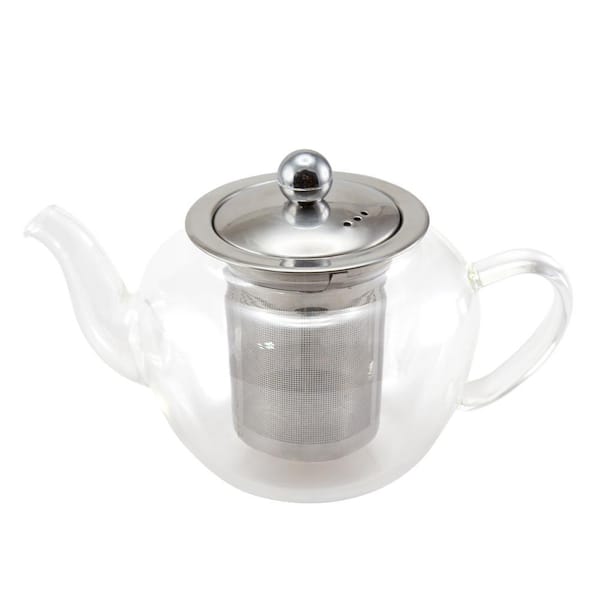 600 ml, 20 oz. (2.7 cup) Clear Glass Tea Pot with Stainless Steel Removable Lid and Infuser Basket