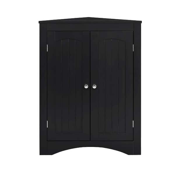 Unbranded 24 in. W x 12.2 in. D x 32.3 in. H Black Linen Cabinet Bathroom Floor Corner Cabinet with Doors and Shelves