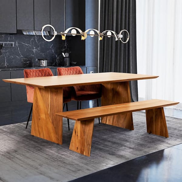 PRIMO INTERNATIONAL Zorina 81 in. Rectangular Brown Solid Wood Double Pedestal Dining Table Seats 6-8
