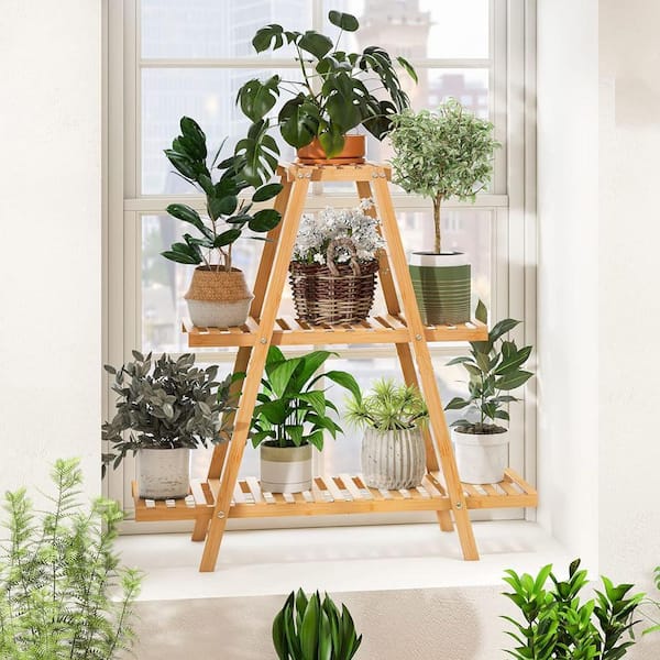 3-Tier Natural Wood Plant Stand (32.7 in. H W x 32 in. H