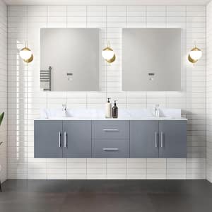 Geneva 72 in. W x 22 in. D Dark Grey Double Bath Vanity, Carrara Marble Top, Faucet Set, and 30 in. LED Mirrors