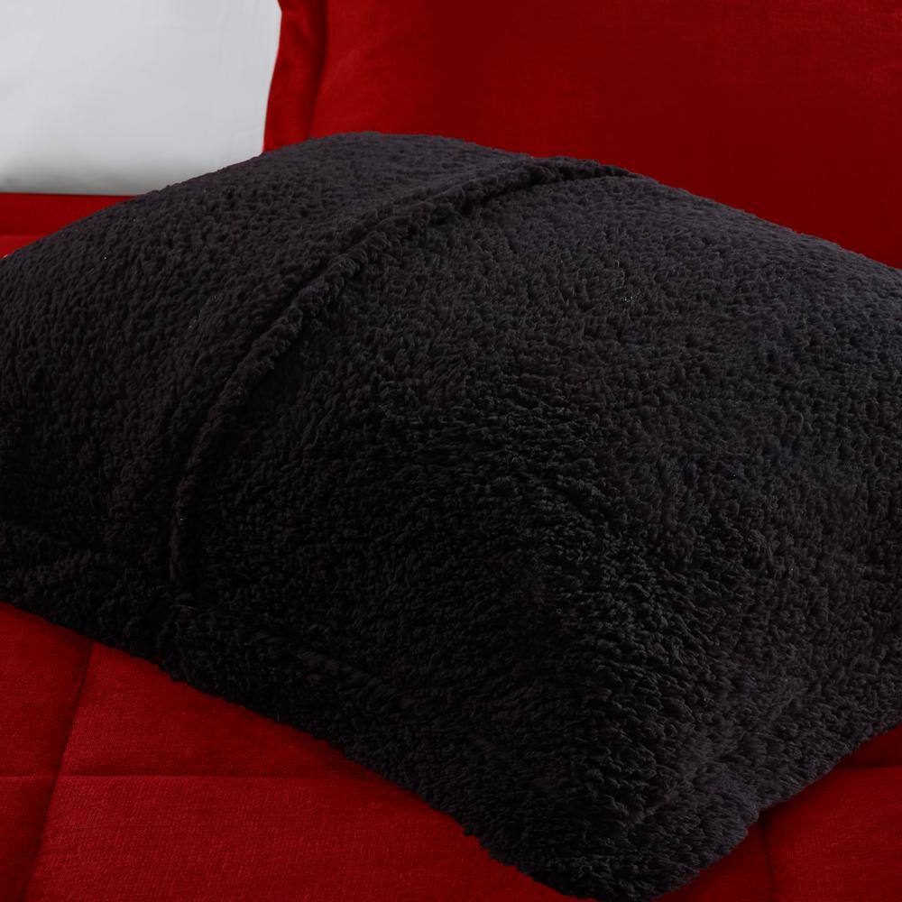 King Red and Black Plush Down Alternative Comforter Set