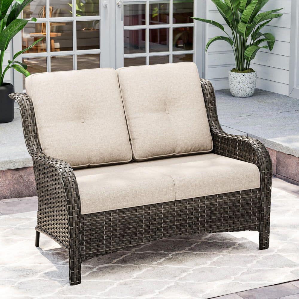 Wicker Outdoor Couch Patio Loveseat with Beige Cushions price history on PriceWatchPro
