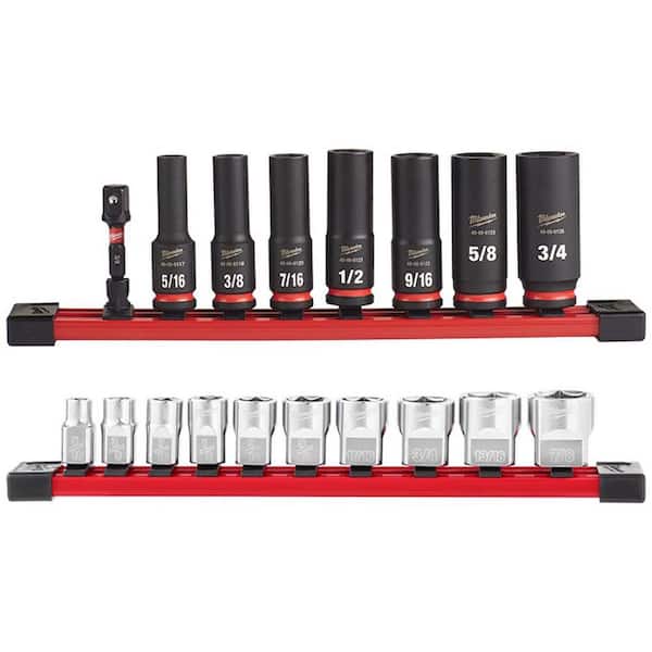 Milwaukee SHOCKWAVE Impact Duty 3/8 in. SAE Deep Impact Socket Set W/3/8 in. SAE Low Profile 6-Point Sockets (18-Piece)