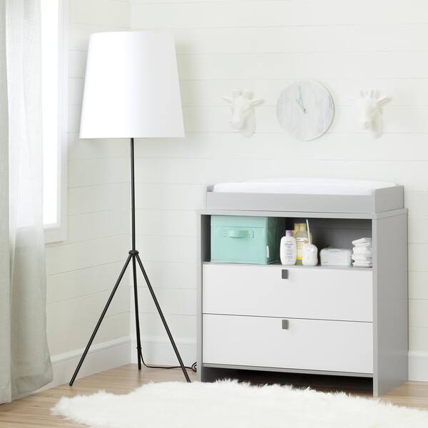 grey and white changing table