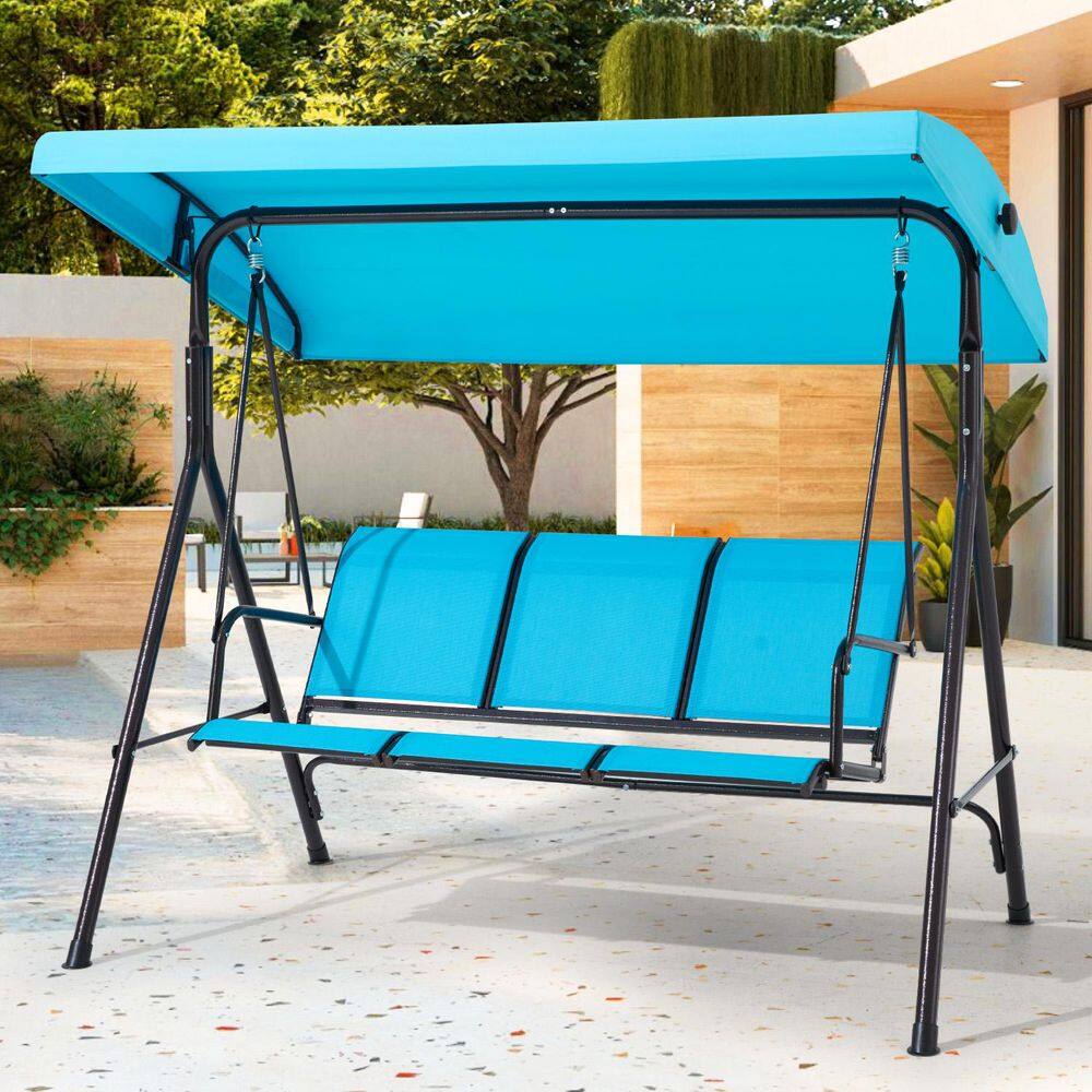 2-Person Black Metal Patio Swing with Light Blue Cushions and Adjustable Canopy price history on PriceWatchPro