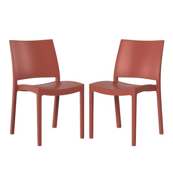 Frond and Form Outdoor Patio Assembled Poly Plastic Stacking Dining Side Chair (Set of 2), Red