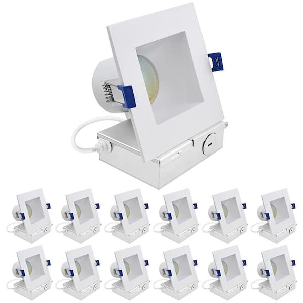 4 in.Square Integrated LED Recessed Light J-Box 12W 5CCT 1060LM Dimmable Canless Downlight Wet Rated IC Rated ETL 12Pack