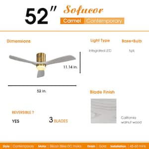 Epona 52 in. Indoor Gold Ceiling Fan with Remote Control and Reversible Motor