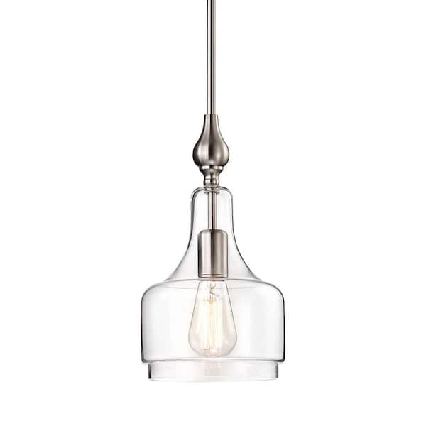 Mora 1-Light Brushed Nickel Modern Mini Pendant with Inverted Jar Glass Shade