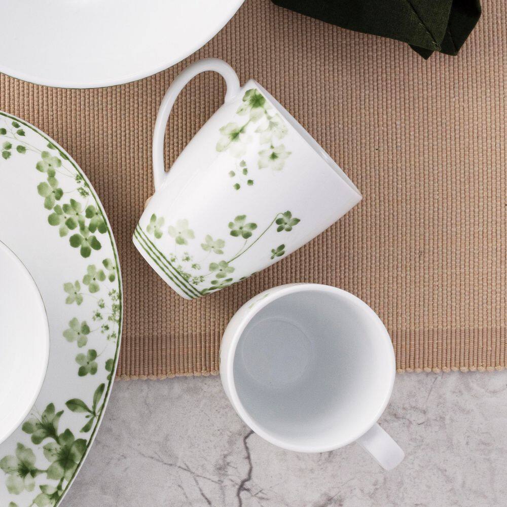 Bloomington Road Green Ceramic Floral Mugs, Set of 4