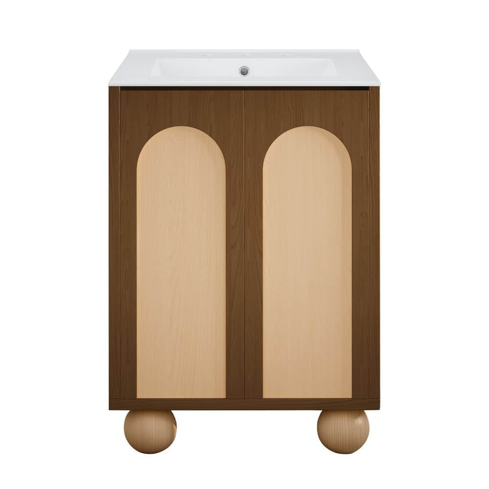 Plaisir II 24 in. Freestanding Bath Vanity in Brown Oak with White Ceramic 3-Hole Widespread Sink Top price history on PriceWatchPro