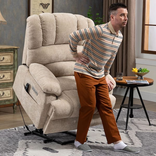 aisword Beige High Back Chenille Power Lift Recliner Chair with 8