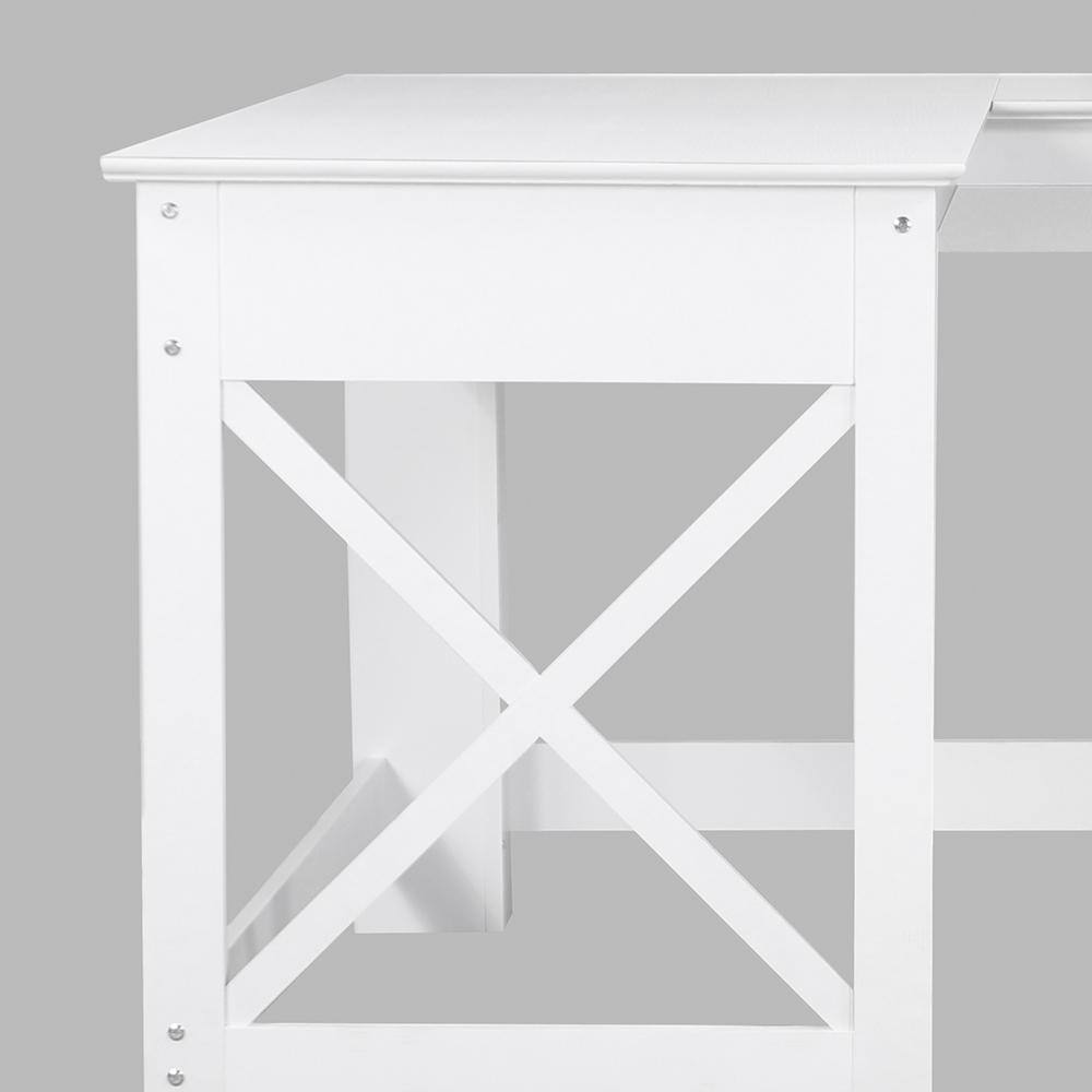 White Wood Corner Writing Desk with Drawer and Filing Cabinet