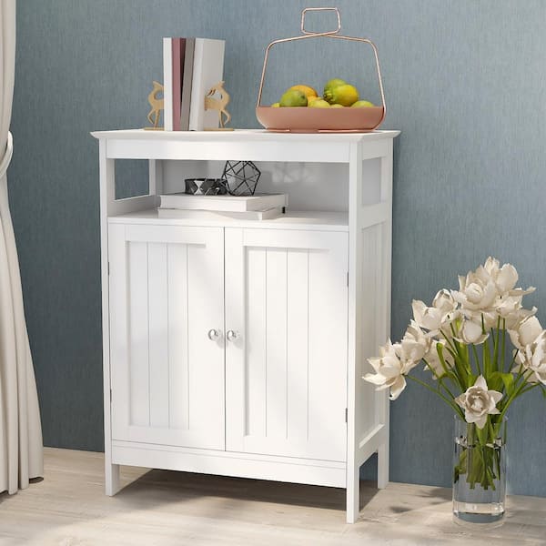23.62 in. W x 11.81 in. D x 31.49 in. H Double Door Bathroom Linen Cabinet Floor Storage Cabinet with Shelves in White