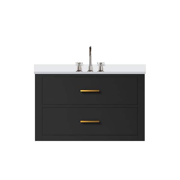 Sherman 30 in. W x 22 in. D Black Double Bath Vanity with White Quartz Top, and Faucet Set