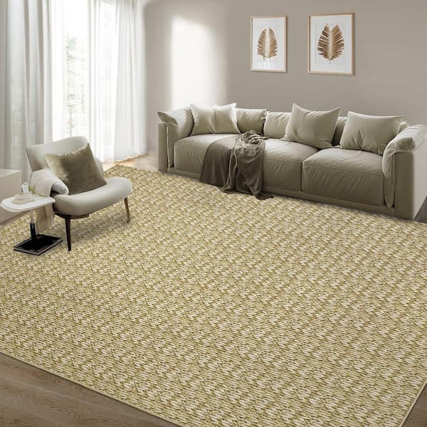 Camel 9 ft. x 12 ft. Polyester Washable Modern Geometric Pattern Area Rug