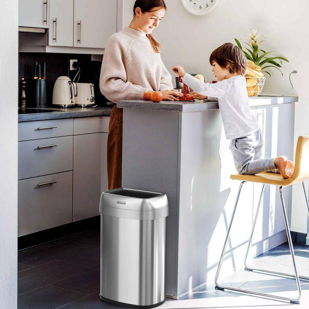 13 Gallon Stainless Steel Wheeled Open Top Trash Can