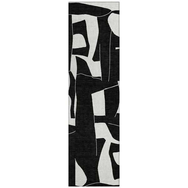 Chantille Machine Washable Indoor/Outdoor Abstract ACN2604 Black 2 ft. x 7 ft. Runner Rug