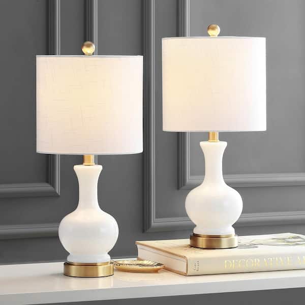 JONATHAN Y Cox 22 in. White Glass/Metal LED Table Lamp (Set of 2)
