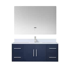 Geneva 48 in. W x 22 in. D Navy Blue Bath Vanity, White Quartz Top, Faucet Set, and 48 in. LED Mirror