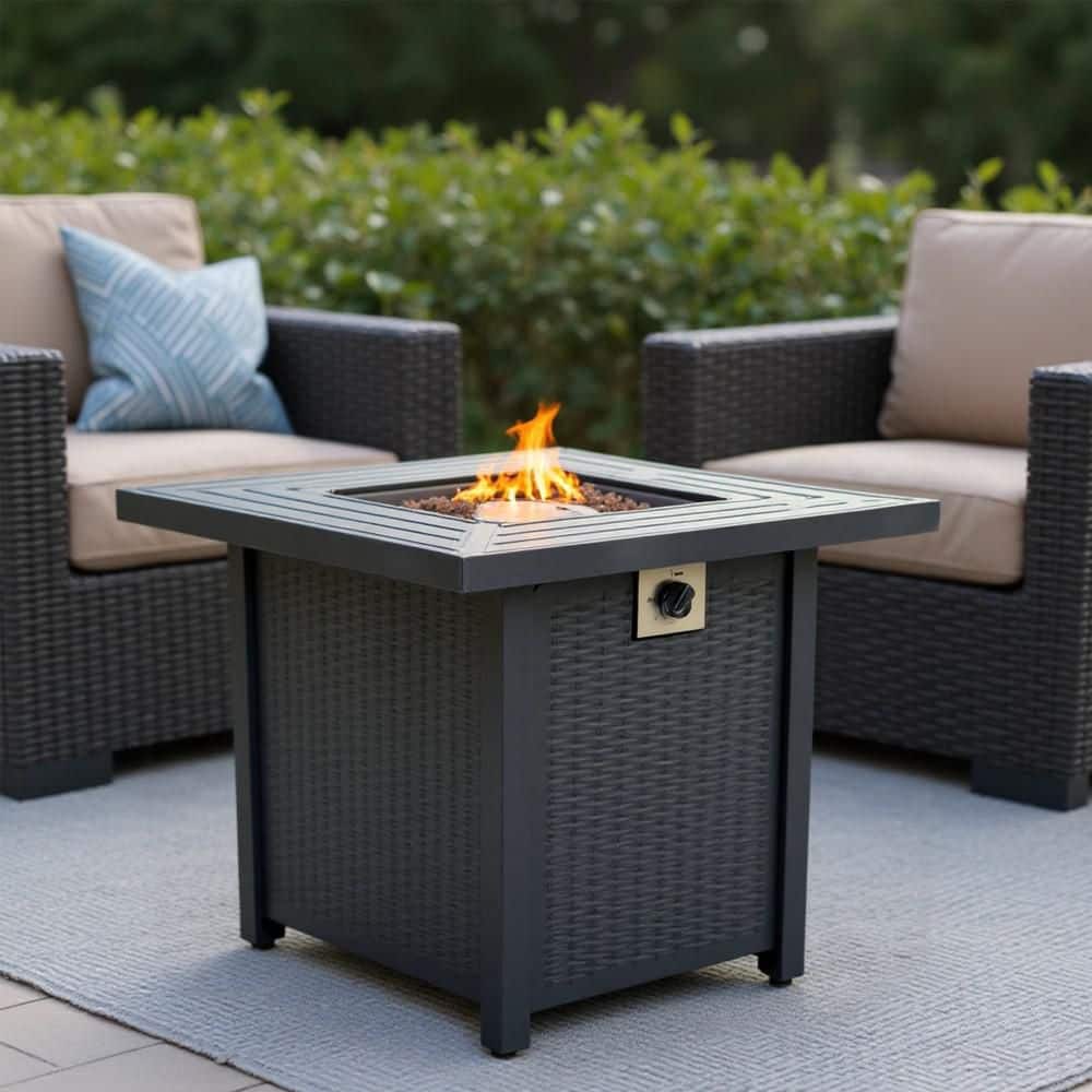 28 in. Square Iron Propane Fire Pit Table 50,000 BTU with