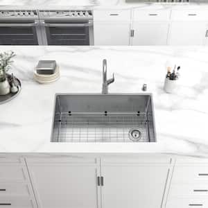 31 in. Undermount Single Bowl 18 Gauge Stainless Steel Kitchen Sink with Pull-Down Faucet