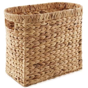 Brown Natural 15.5 in. x 12 in. Wicker Hyacinth Decorative Basket Magazine Holder Storage Bin with Handles