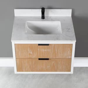 Dione 30 in. W x 22 in. D Single Sink Bath Vanity in Weathered Pinewith White Composite Stone Top without Mirror