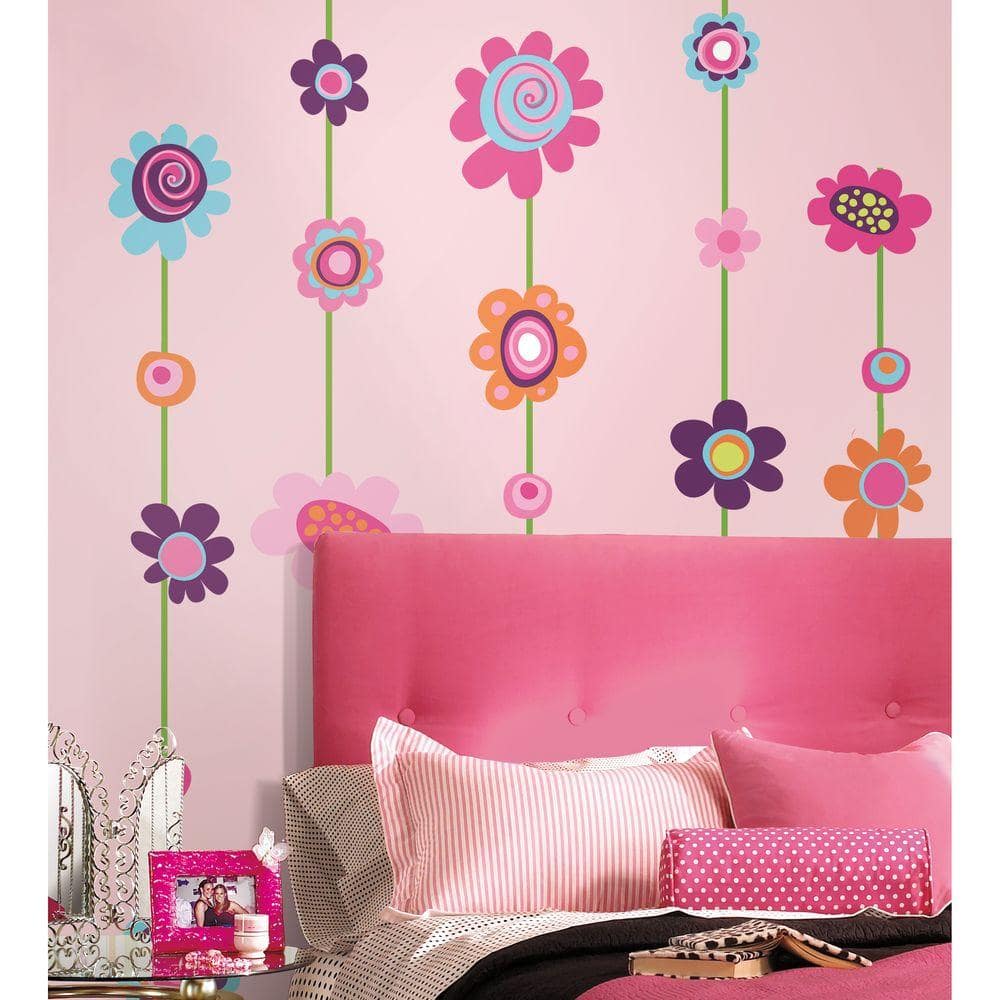 RoomMates 18 in. x 40 in. Flower Stripe 53-Piece Peel and Stick Giant Wall Decal, Multi