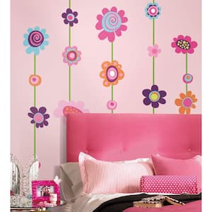 18 in. x 40 in. Flower Stripe 53-Piece Peel and Stick Giant Wall Decal