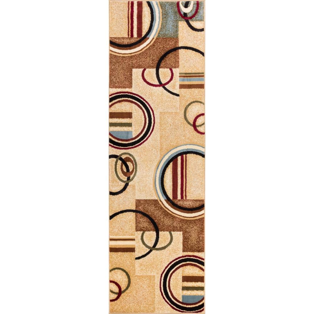 Ivory Geometric Patterned Synthetic Runner Rug 2'3" x 7'3"