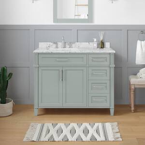 Caville 42 in. W x 22 in. D x 34.5 in. H Single Sink Bath Vanity in Sage Green with Carrara Marble Top