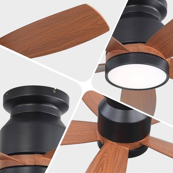 LINJO 42 in. Black 5 ABS Blades Flush Mount Ceiling Fan with LED