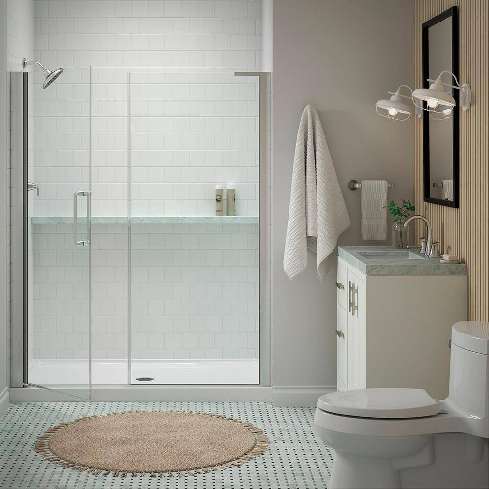 KOHLER Cursiva 5760 in. W x 72 in. H Frameless Pivot Shower Door in