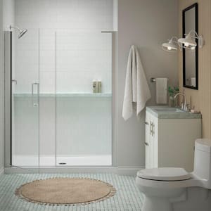 Cursiva 57-60 in. W x 72 in. H Frameless Pivot Shower Door in Bright Polished Silver