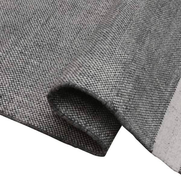 Dark Gray 9 ft. x 12 ft. Woven Striped PET Polyester Rectangle Indoor/Outdoor Area Rug